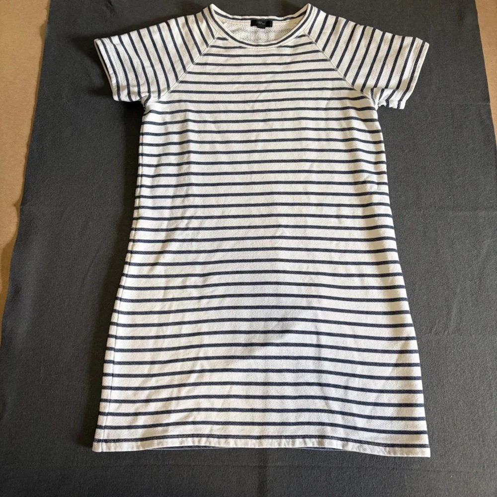 J. Crew Striped T-Shirt Dress Womens M White Navy Blue Prep Boat Core Classic
